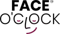 Logo of FACE O'Clock with stylized text and a smiley face.