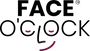 Logo of FACE O'Clock with stylized text and a smiley face.