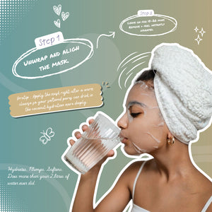 How to use Face O'Clock Coconut + Hyaluronic Acid Sheet Mask - unfold, apply on face, leave 15-20 minutes, remove and glow

