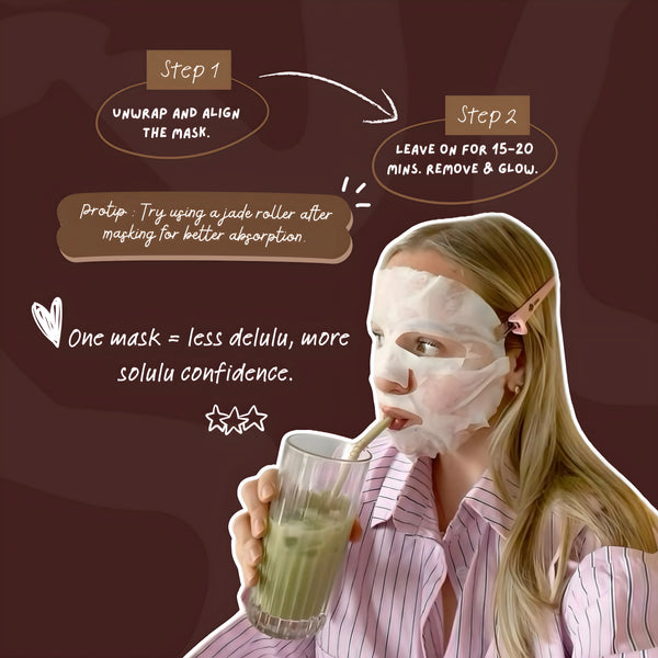 Face O'Clock Cold Coffee Sheet Mask how-to-use - unwrap and align, leave on 15-20 minutes, remove and glow; pro tip: use a jade roller after for better absorption
