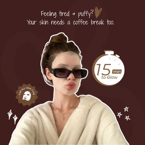 Face O'Clock Cold Coffee Facial Sheet Mask - leave on 15 minutes to glow, suitable for all skin types, targets tired and puffy skin
