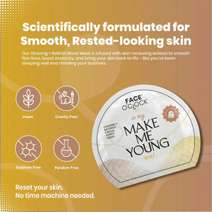 Face O'Clock Ginseng + Retinol Sheet Mask - vegan, cruelty free, paraban free, sulphate free
