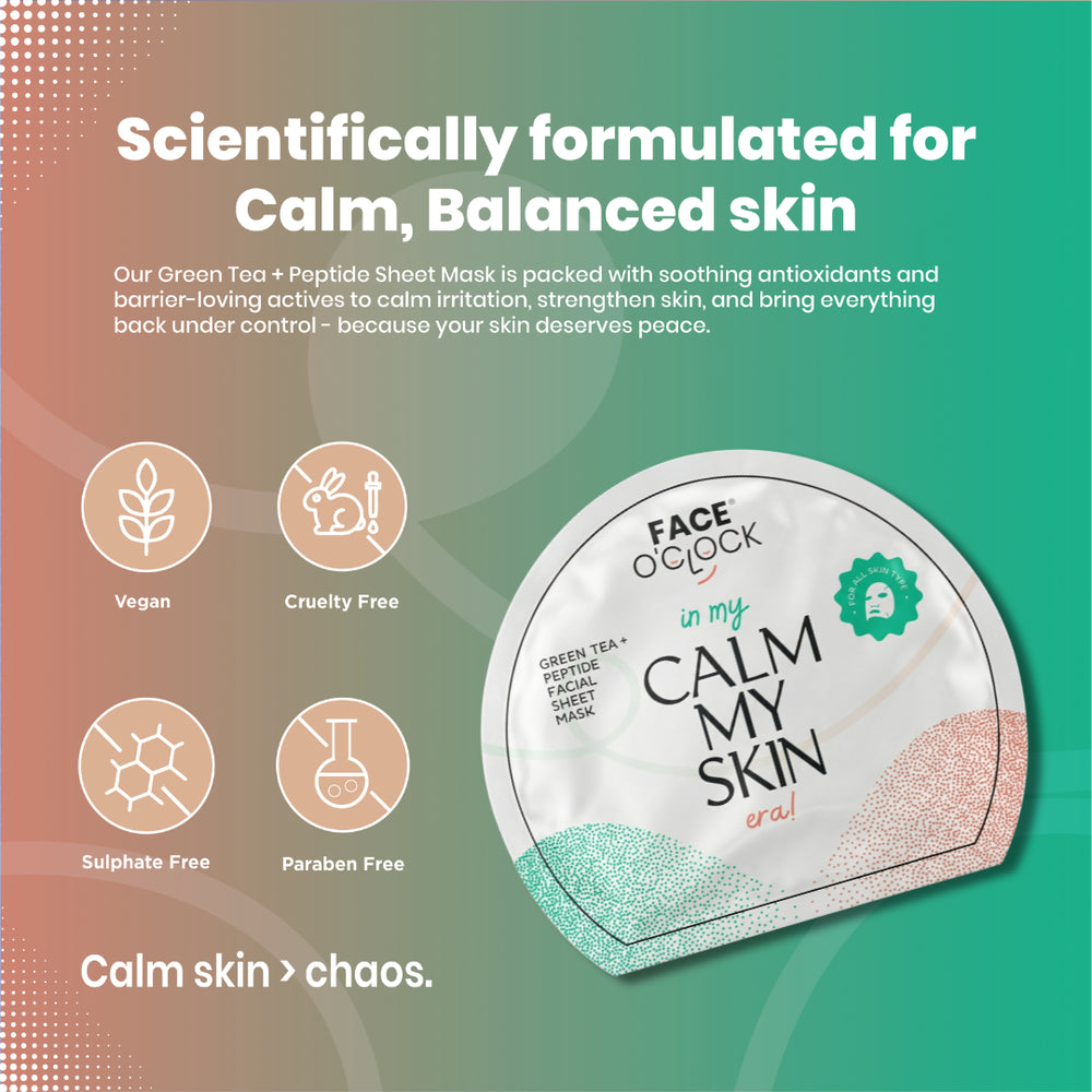 Face O'Clock Green Tea + Peptide Sheet Mask - soothes redness, strengthens skin barrier, calms irritation
