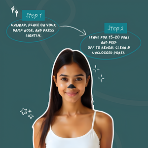 How to use Face O'Clock Charcoal Nose Strip - place on damp nose, leave 15-20 mins, peel to remove blackheads