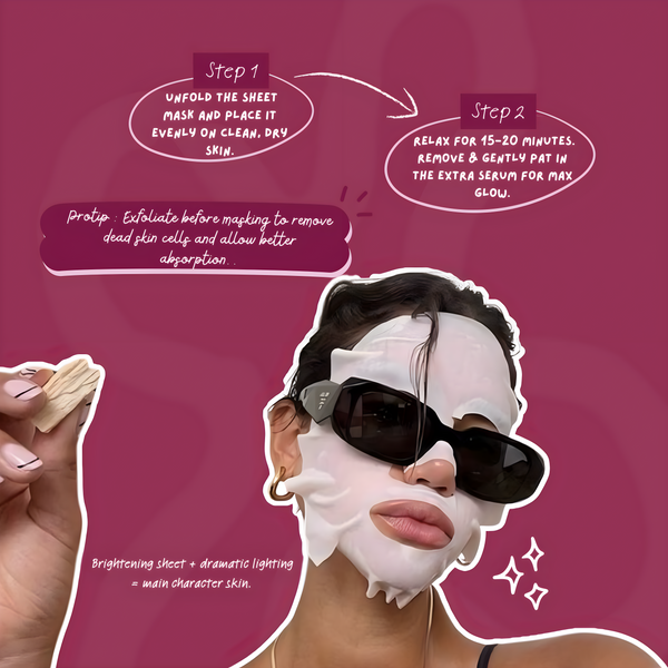 How to use Face O'Clock Brightening Berries Sheet Mask - unfold, apply on face, leave 15-20 minutes, remove and glow



