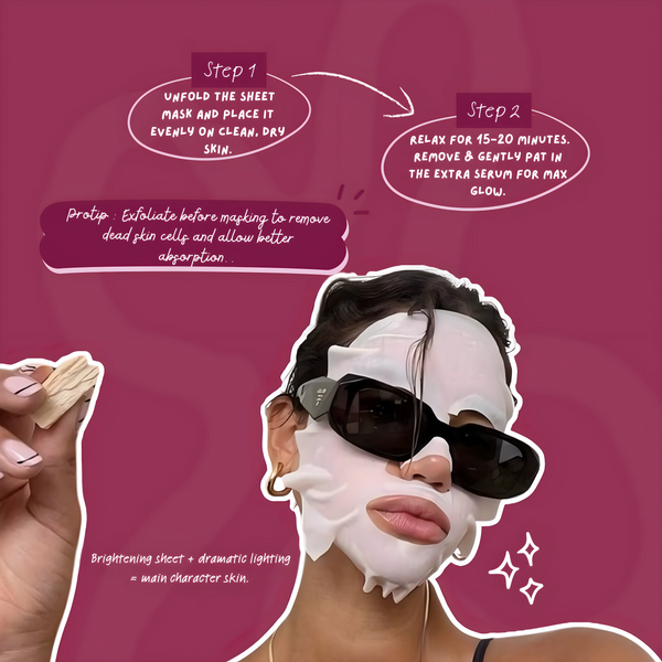 How to use Face O'Clock Brightening Berries Sheet Mask — unfold, apply on face, leave 15-20 minutes, remove and glow