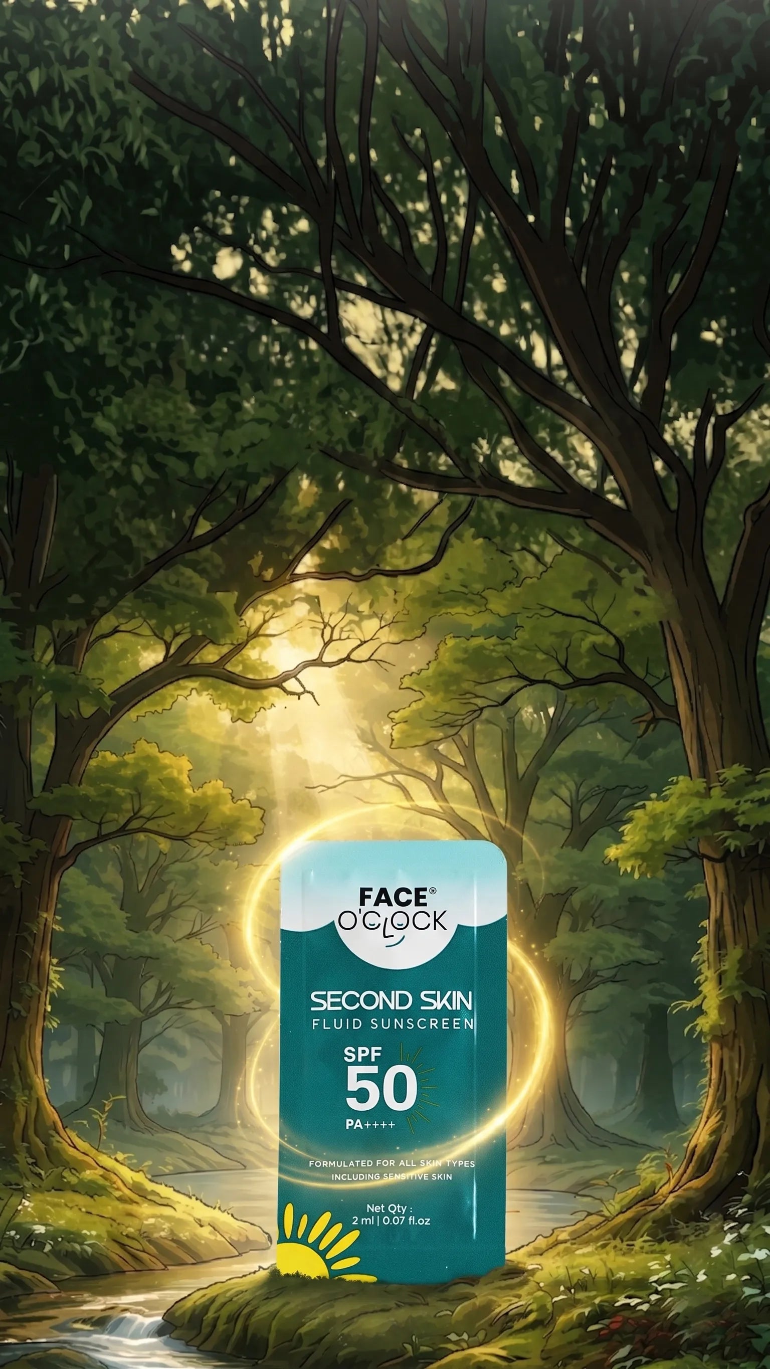 Face O'Clock Second Skin Fluid Sunscreen Spf 50 PA++++ Travel edition Snap Sachet