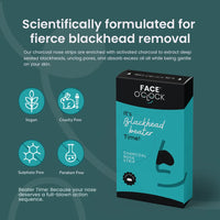 Face O'Clock Charcoal Nose Strip - deep pore cleansing, removes blackheads and oil plugs- vegan, Cruelty free, sulphate free, paraban free
