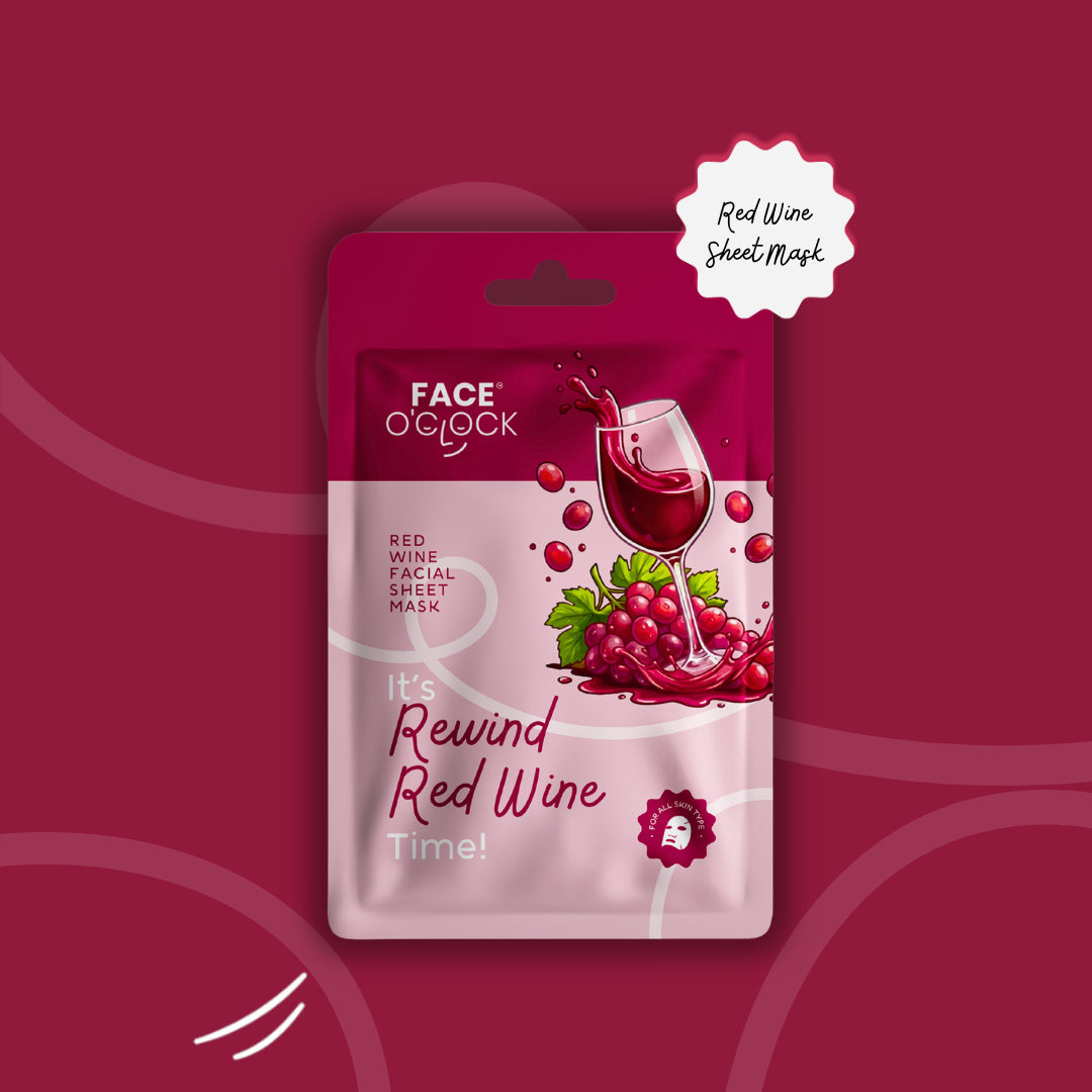 Face O'Clock Red Wine Sheet Mask - Resveratrol and antioxidants, firms, brightens, fades dark spots

