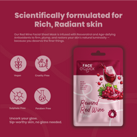 Face O'Clock Rewind Red Wine Sheet Mask  Resveratrol Rich - vegan, cruelty free, paraban free, sulphate free
