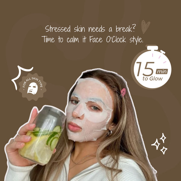 How to use Face O'Clock Relaxing Rice Sheet Mask - unfold, apply on face, leave 15-20 minutes, remove and glow

