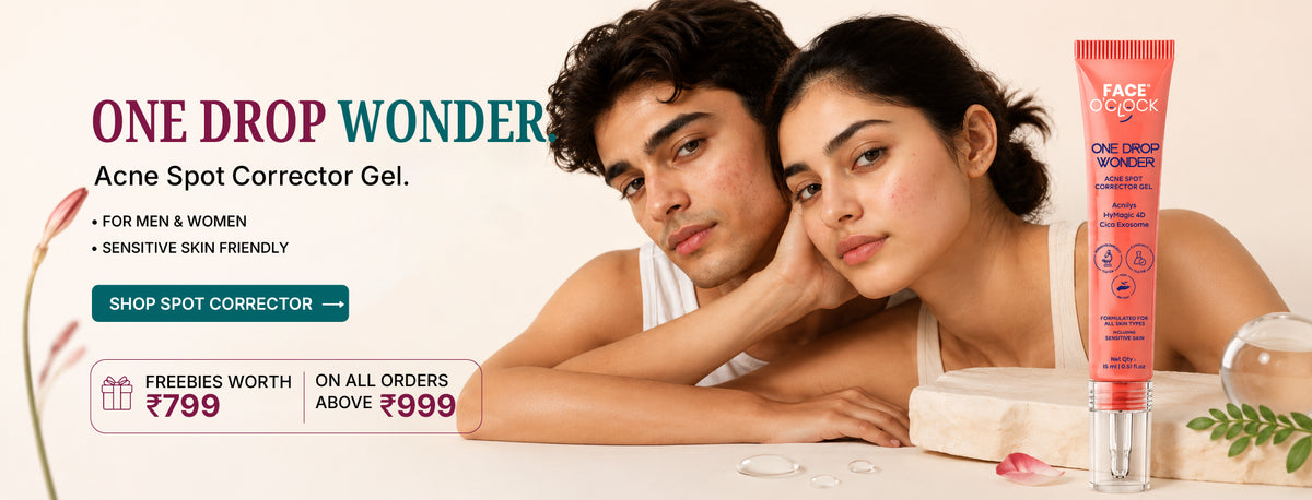 Face O'Clock One Drop Wonder Acne Spot Corrector Gel launch banner, with free gifts on every order