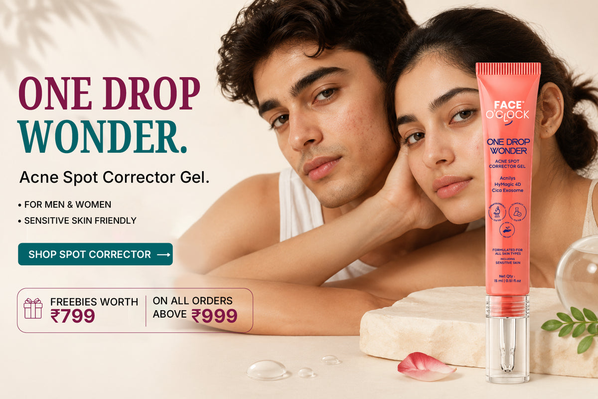 Face O'Clock One Drop Wonder Acne Spot Corrector Gel launch banner for mobile, with free gifts on every order